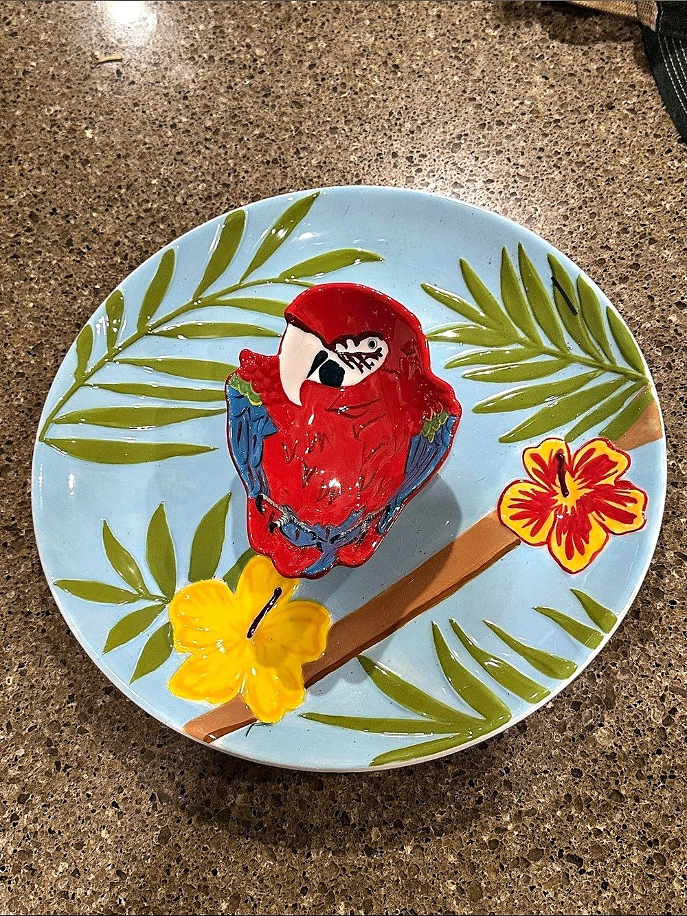 Floral Serveware Plate with parrot dip bowl